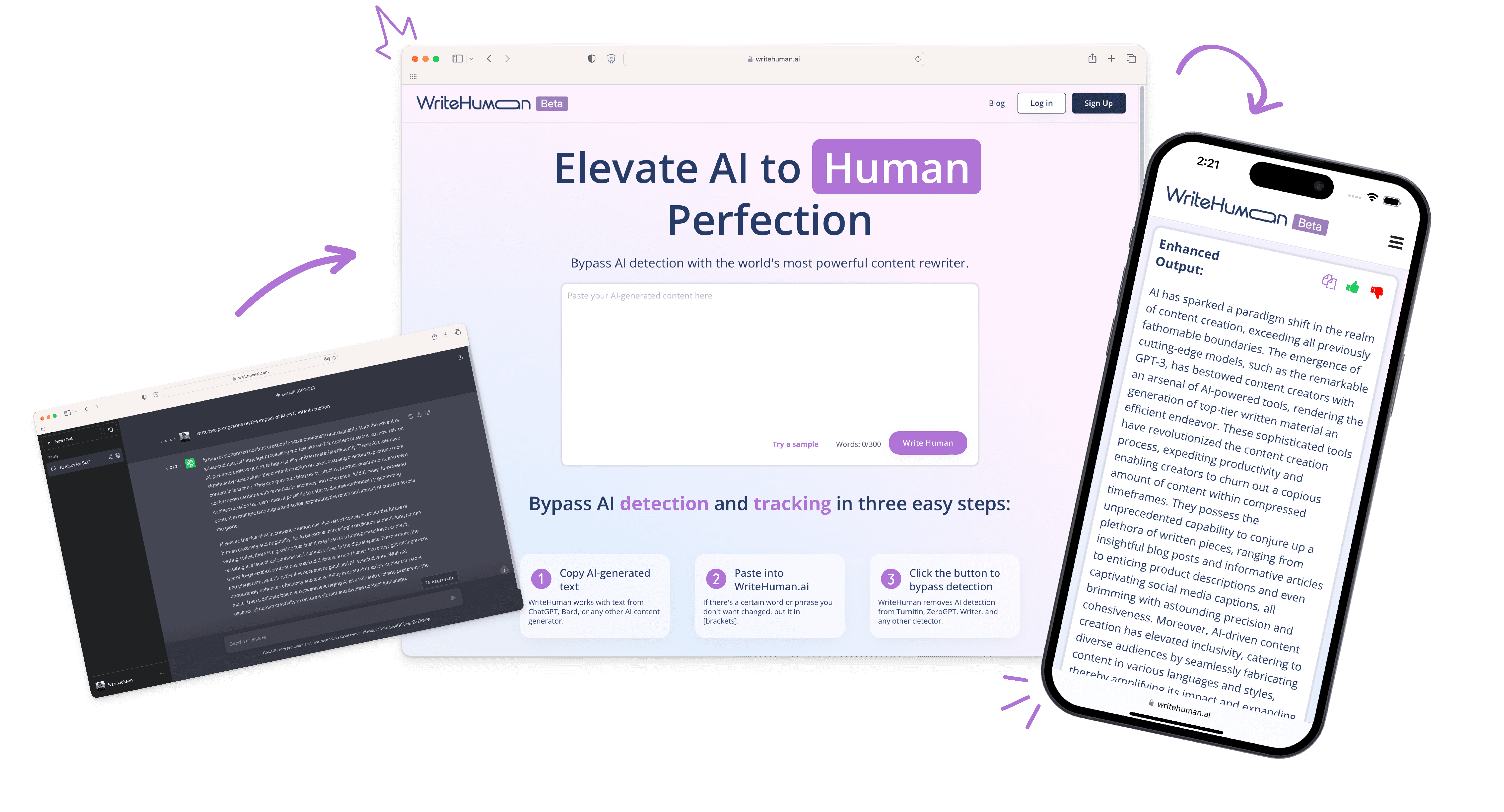 Comparison image of before and after using WriteHuman on AI-generated content.