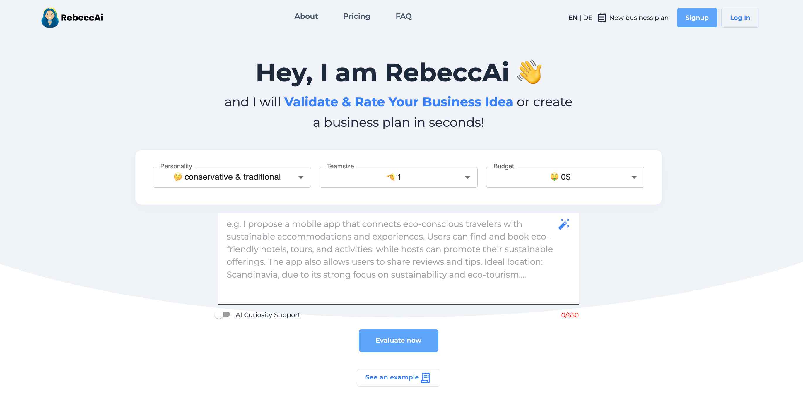 Generate business plans in seconds with RebeccAi