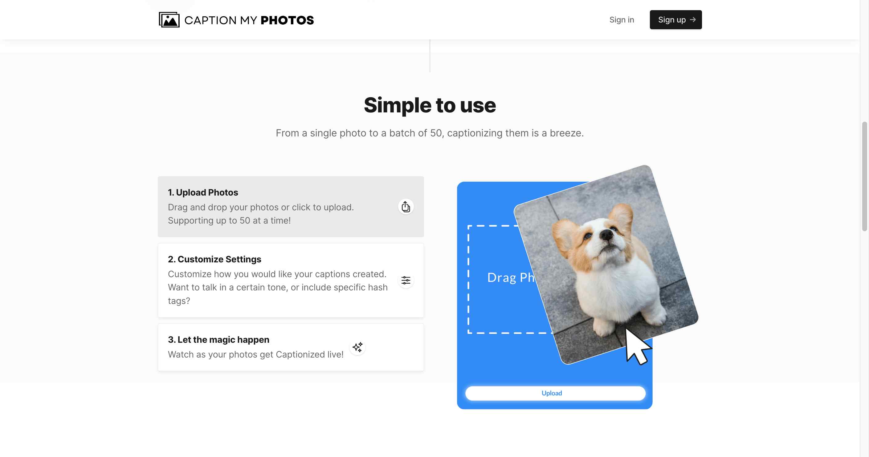 Streamline your content strategy with bulk photo captioning.
