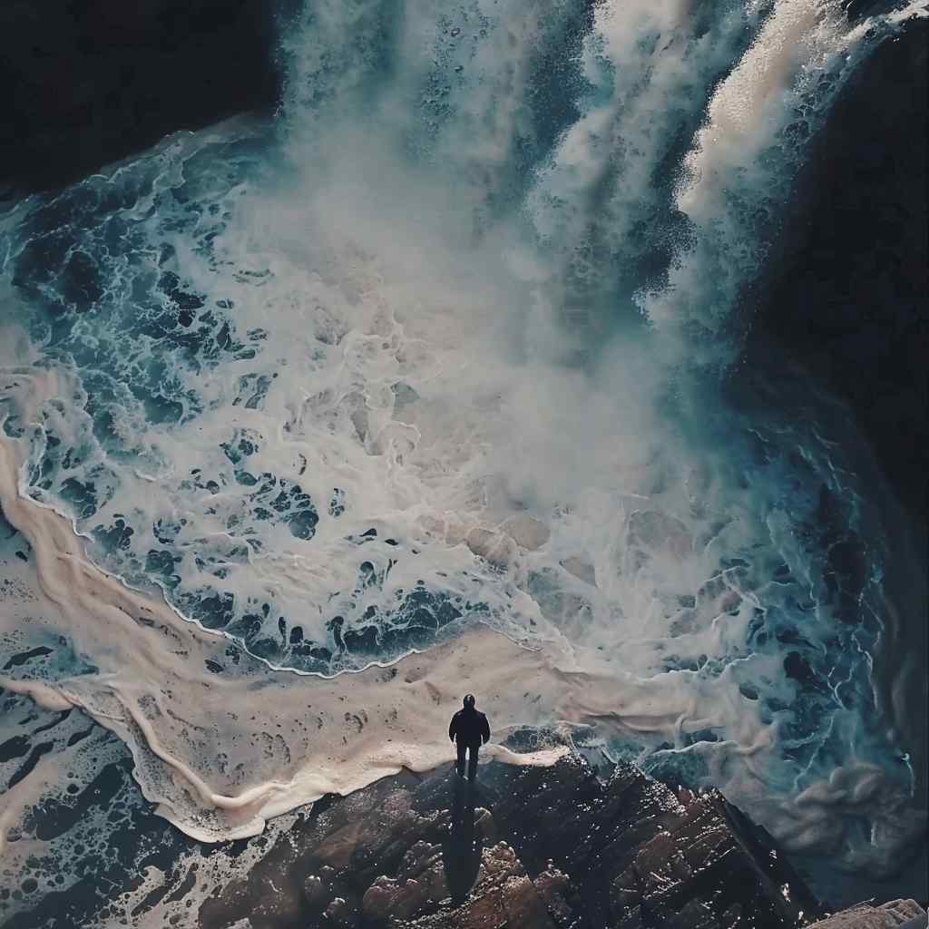 Sora AI Text-To-Video Prompts: An educational journey of a water droplet through the water cycle, from evaporation to cloud formation and a thrilling descent as rain, showcasing the cycle