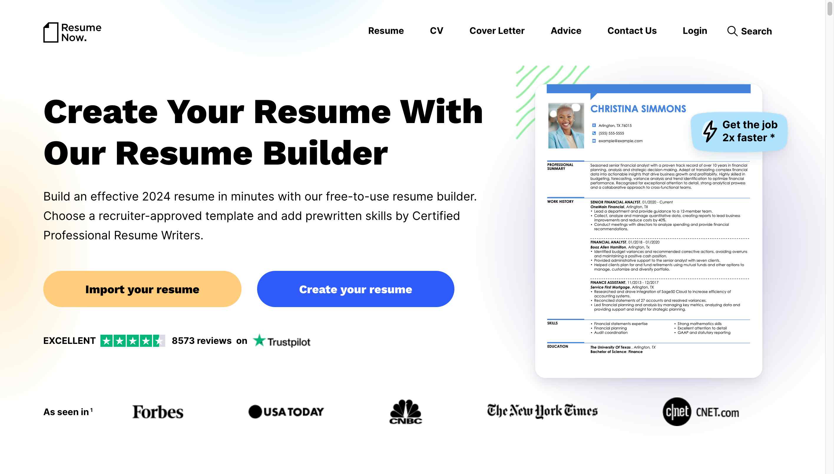 Preview of a modern resume template with organized sections for education, experience, and skills.