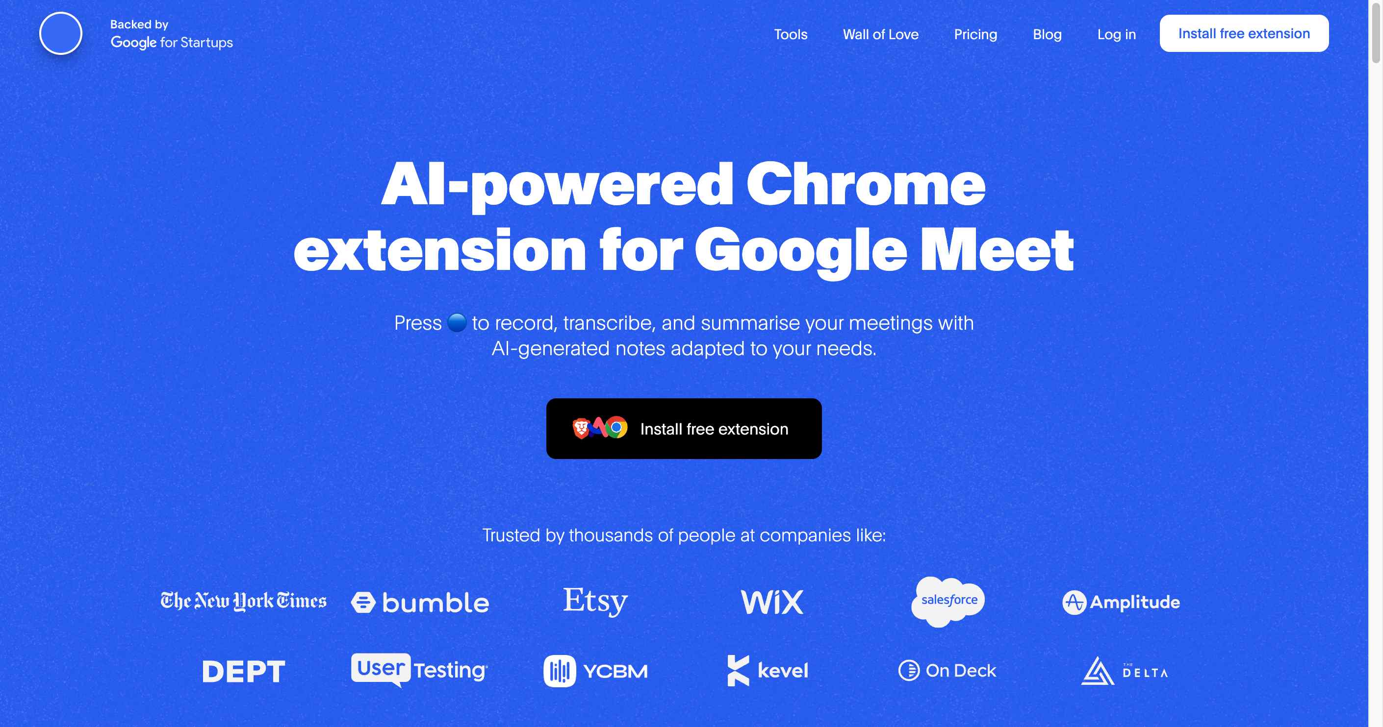 Bluedot in action on Google Meet - AI-generated meeting notes for enhanced productivity.