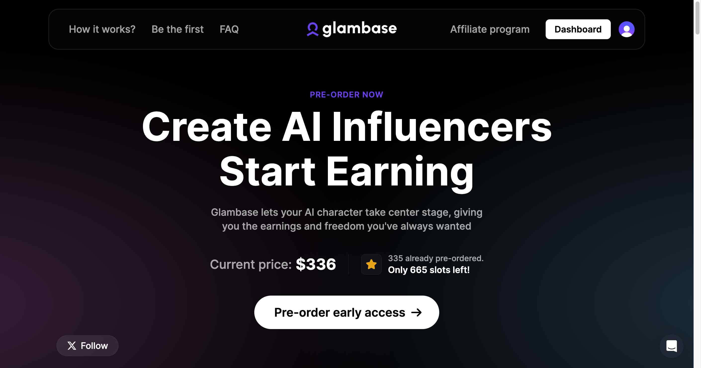 Interactive design palette for customizing AI influencer avatars on Glambase
