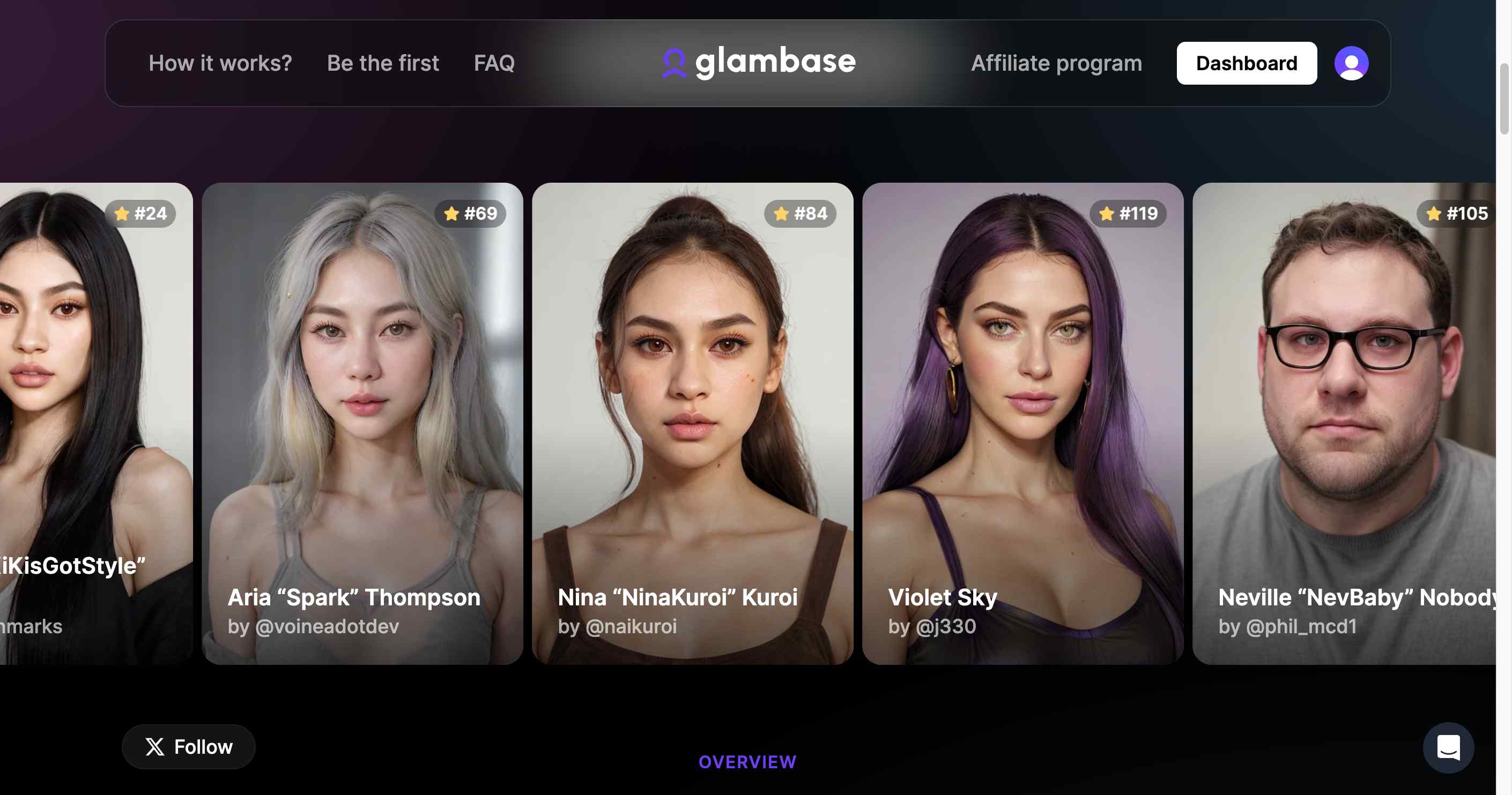 Step-by-step guide image showing the process of creating a virtual influencer on Glambase platform