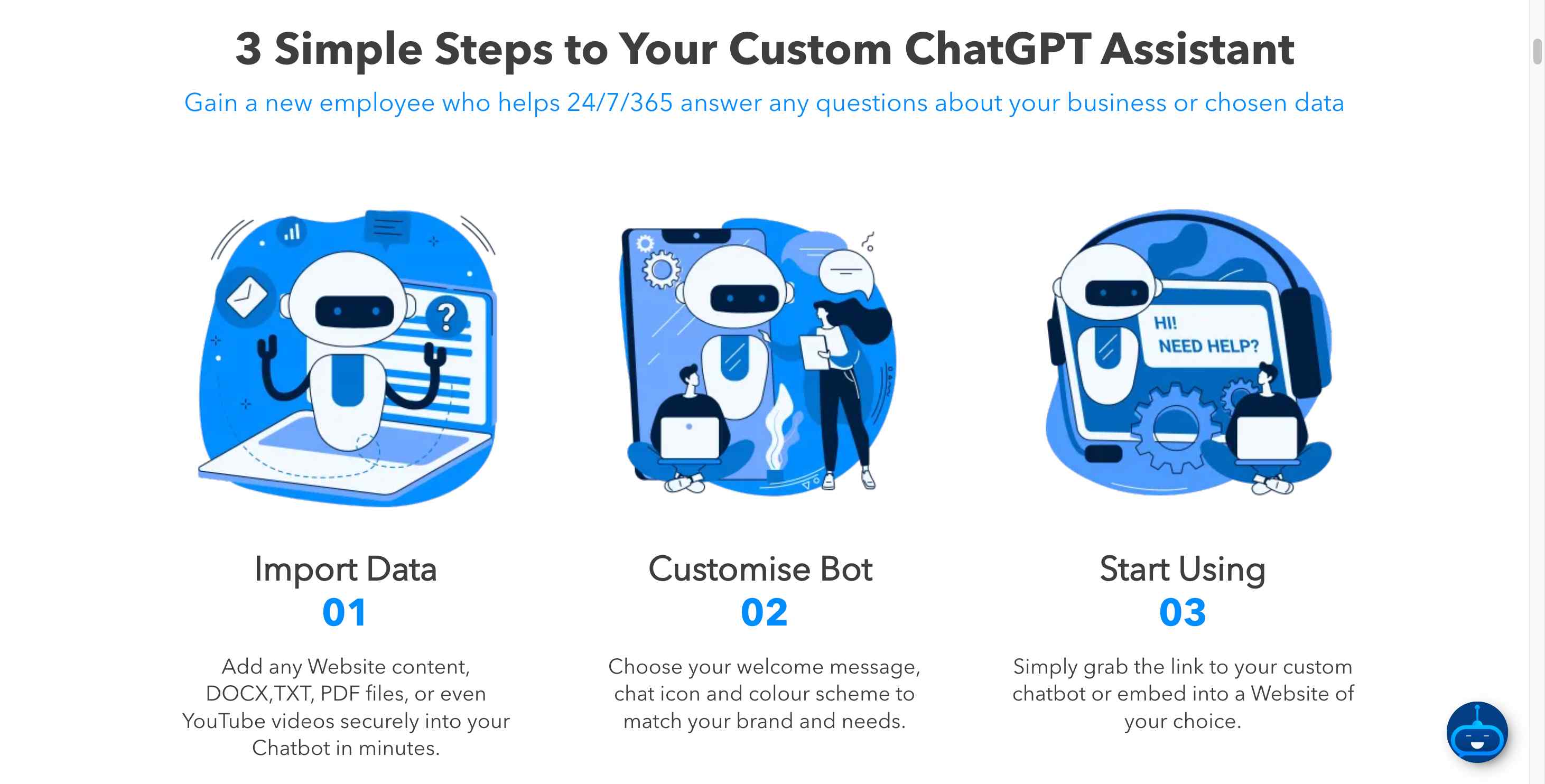 FastBots AI chatbot on a website providing customer support in multiple languages.