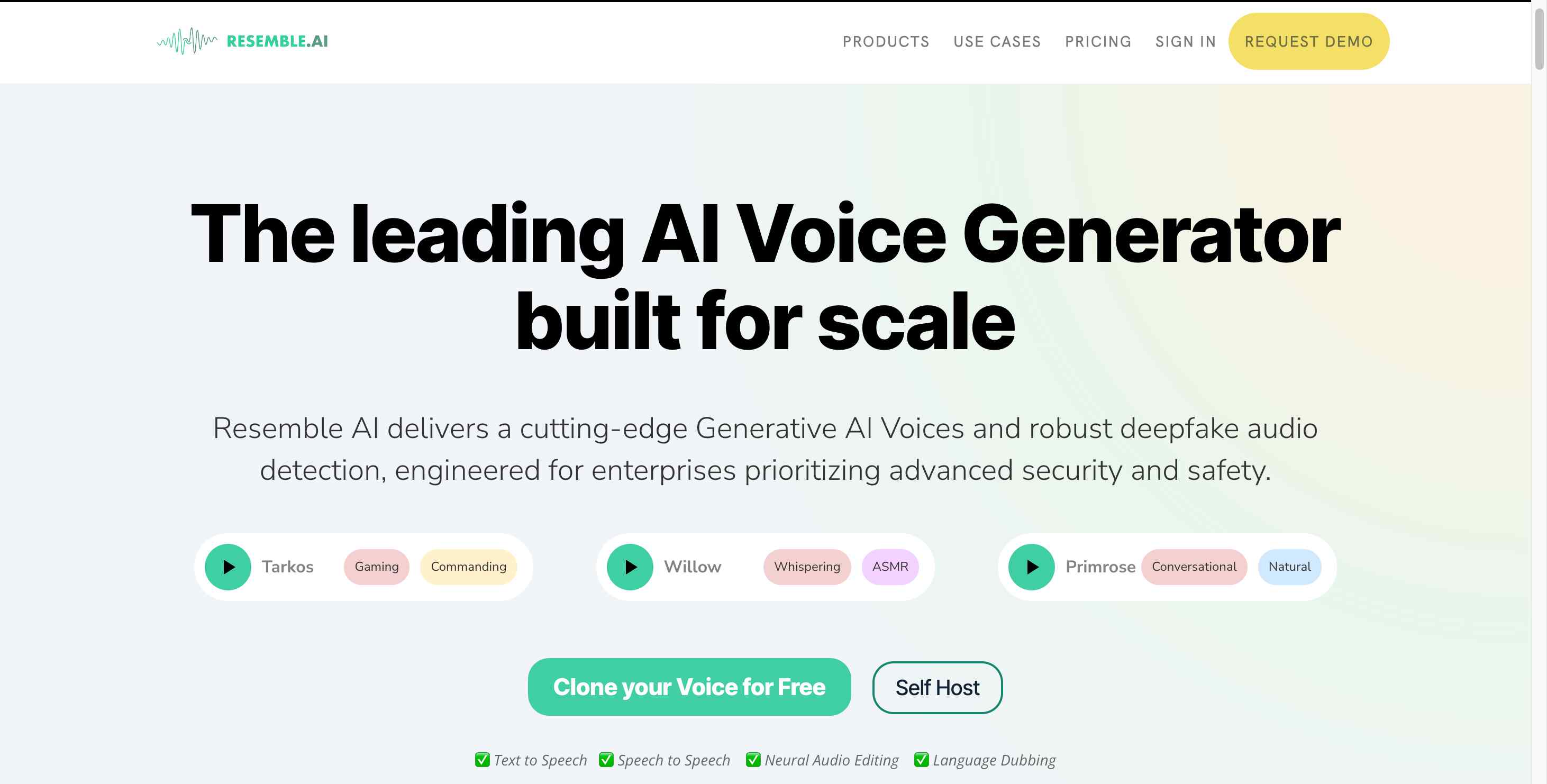 Advanced voice cloning technology interface of Resemble AI.