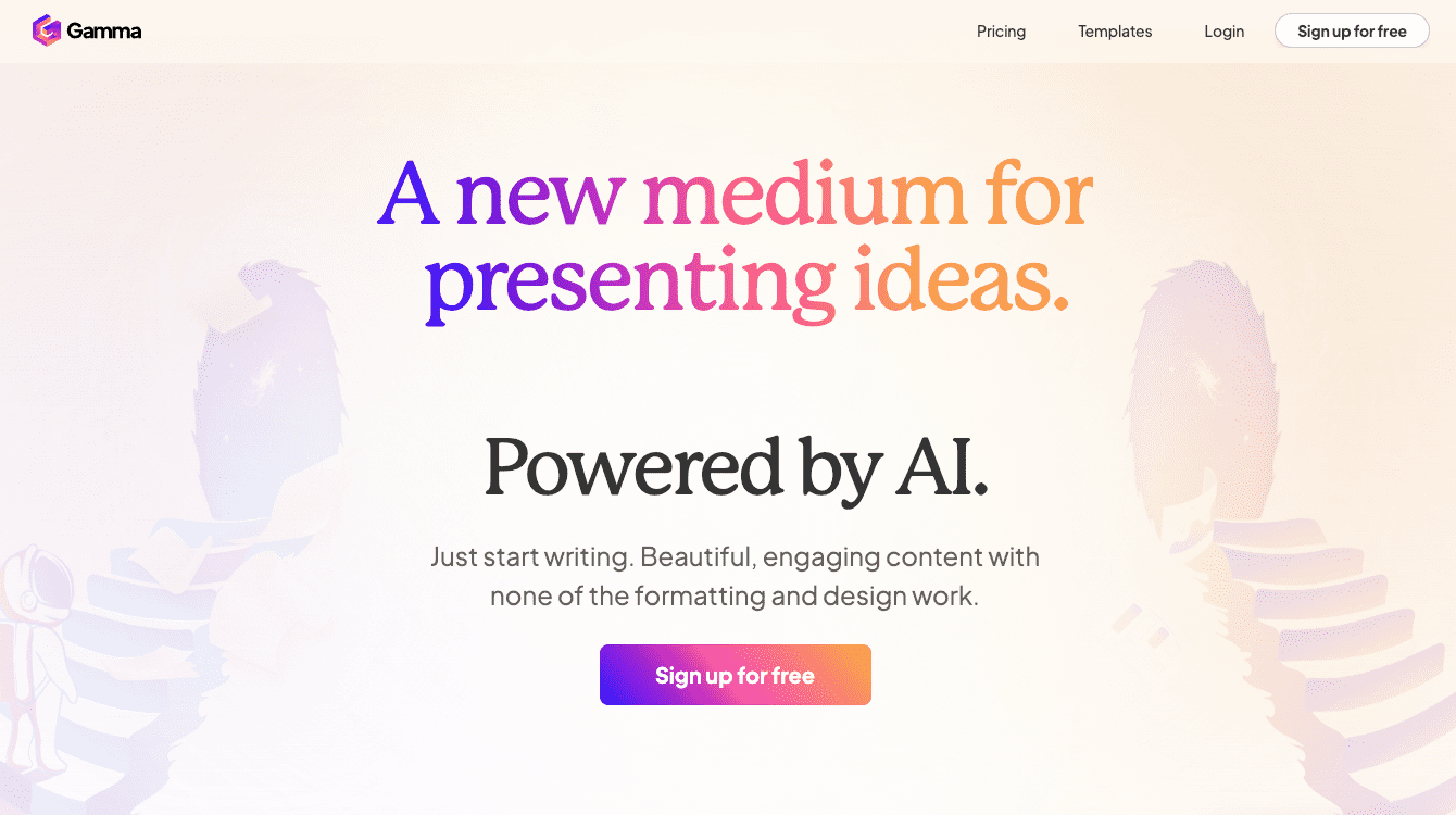 Sample slide from a Gamma presentation, highlighting AI-powered design and layout optimization.