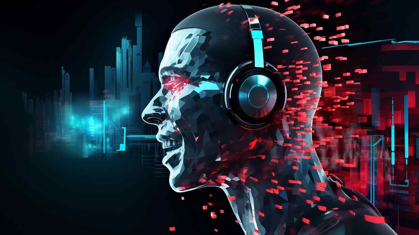 A futuristic image showcasing a person interacting with a holographic display of the best AI voice generators for 2024.