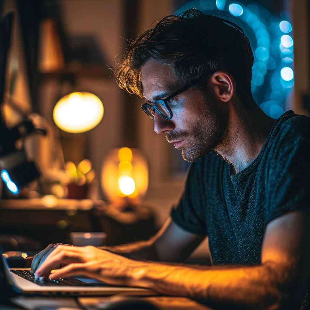A focused individual intently crafting precise and clear ChatGPT prompts on their computer.