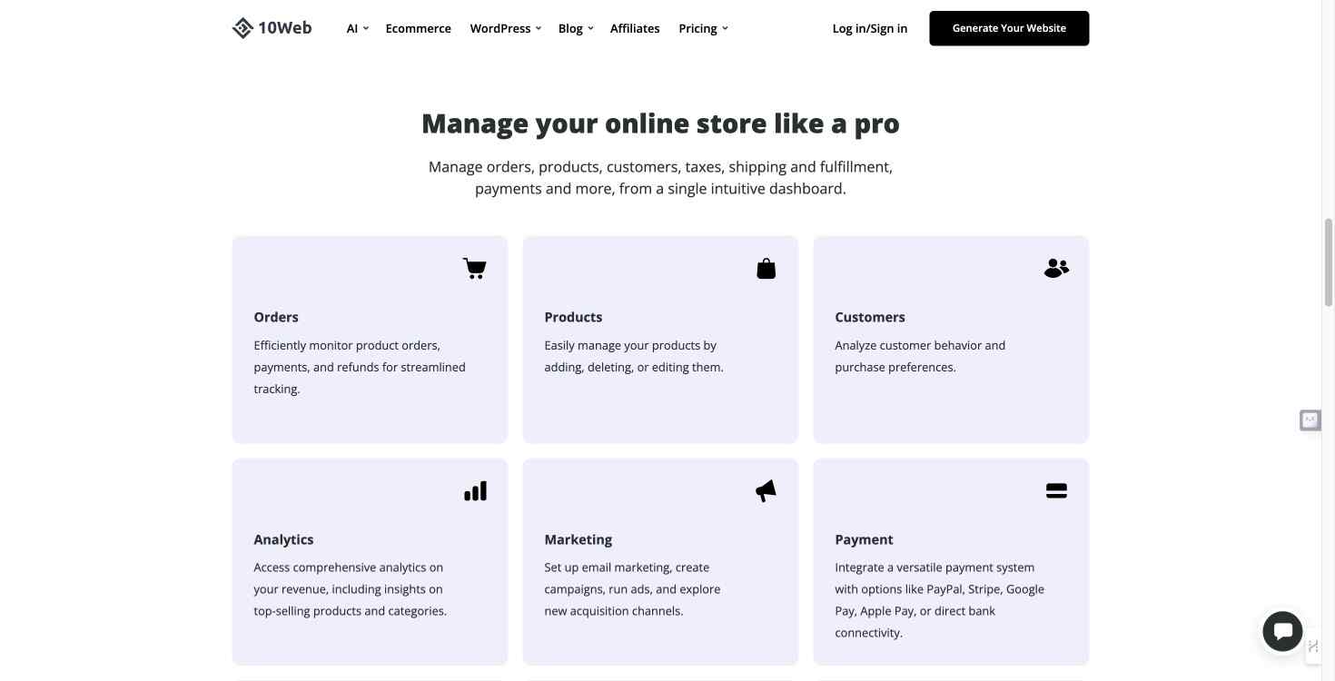 Example of an e-commerce site designed using 10Web’s AI platform.