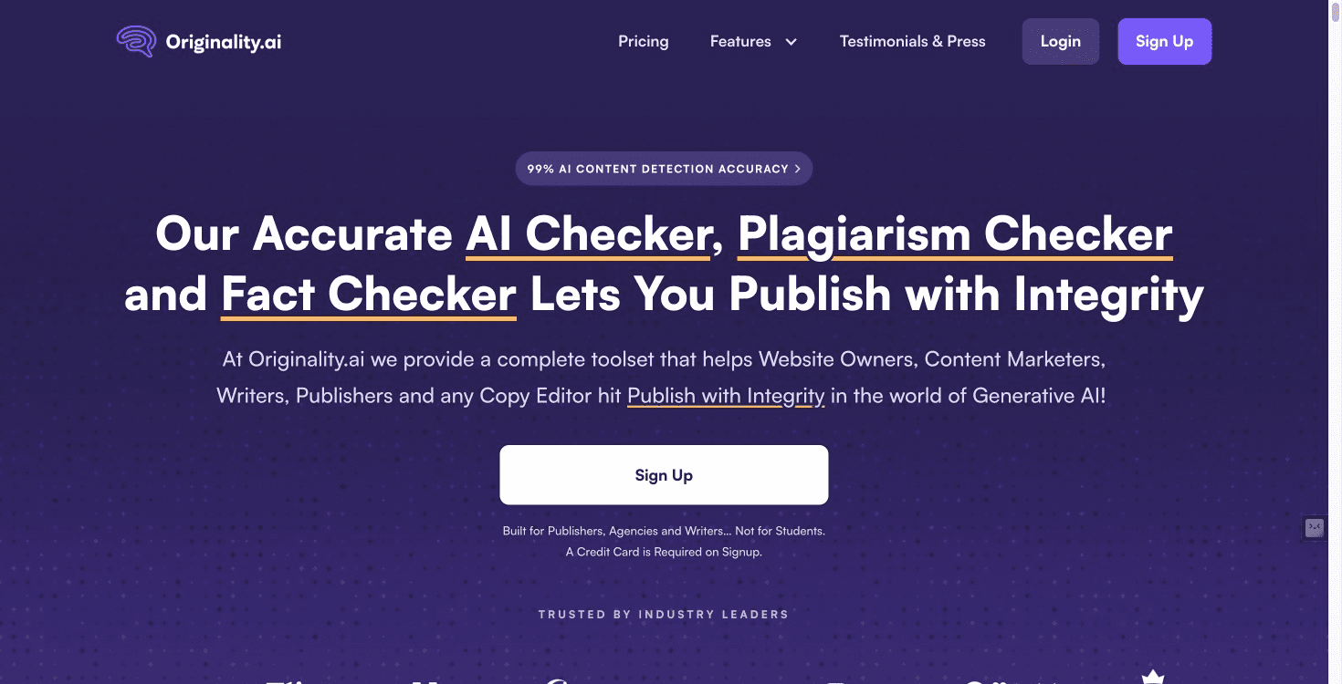 Originality.AI detecting AI-written text, ensuring genuine marketing content authenticity.