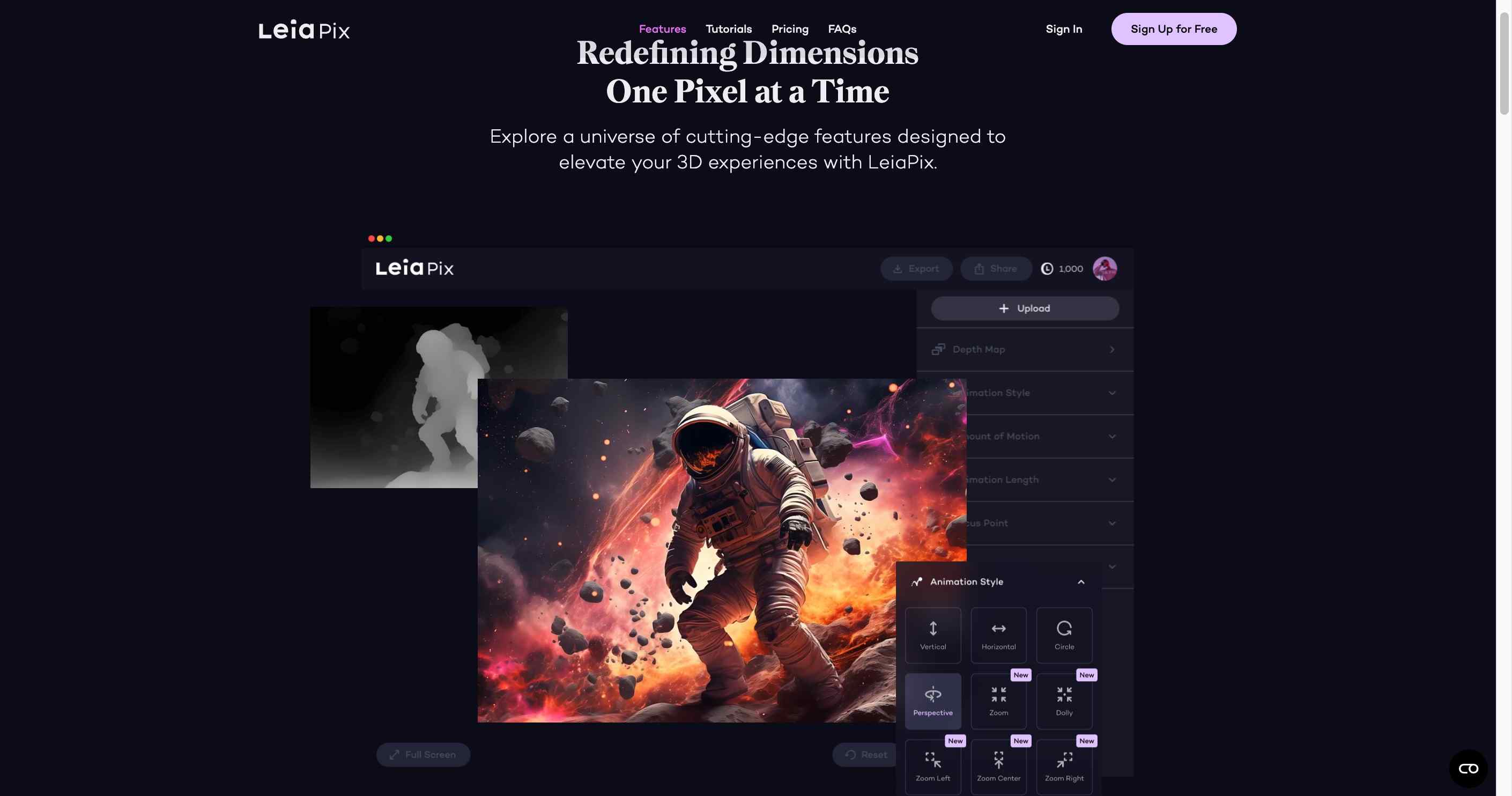 LeiaPix 3D depth animation platform showcasing cutting-edge AI algorithms for unparalleled imagery precision