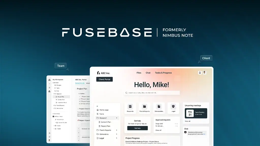 FUSEBASE client portal interface showing customizable features.