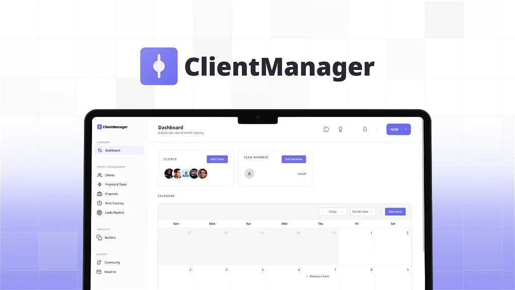 ClientManager software interface highlighting client management functions.