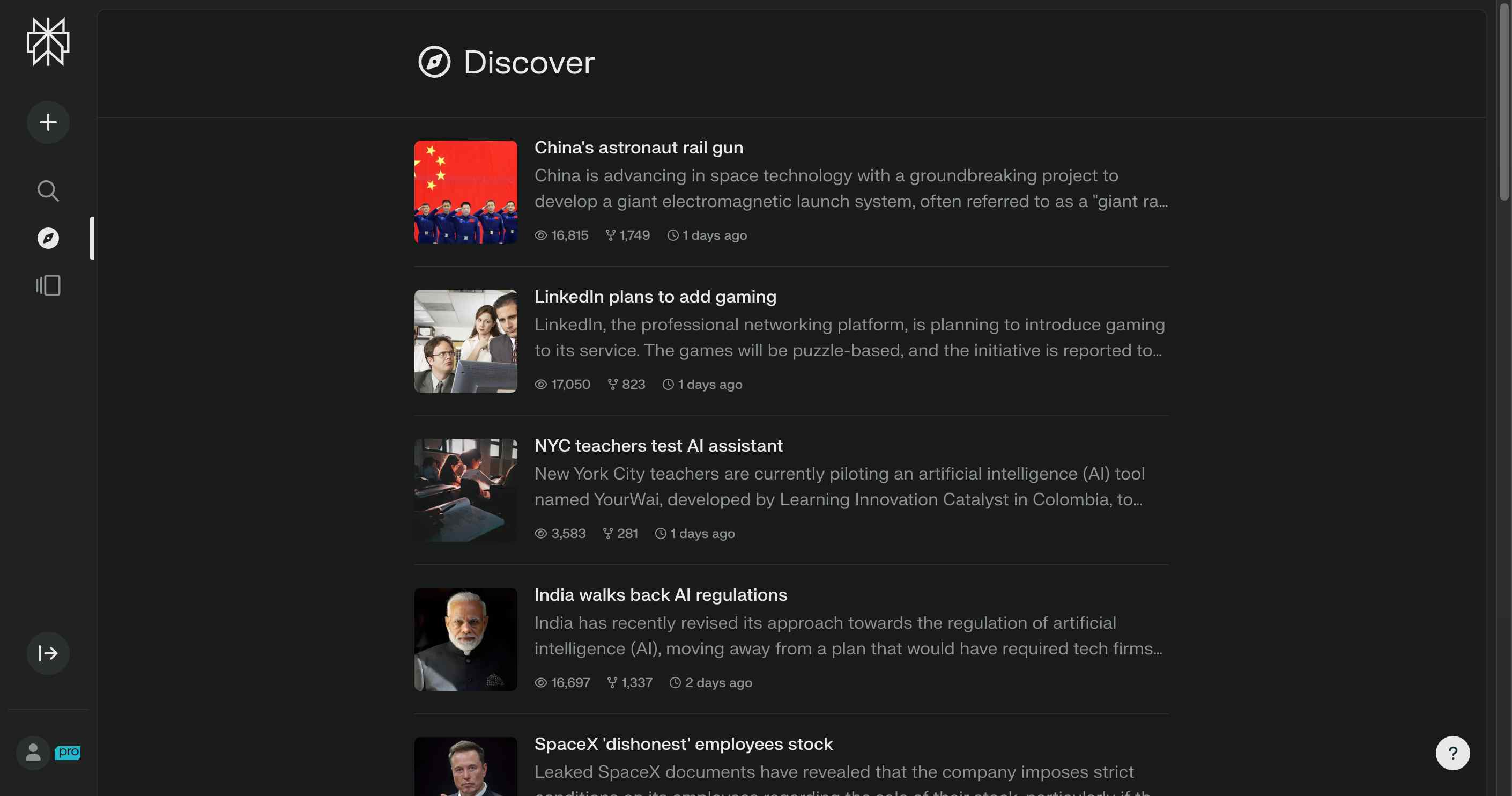 Perplexity.ai displaying news from around the world.