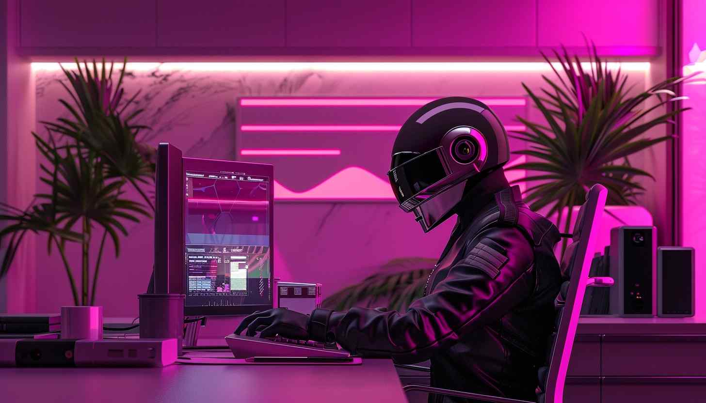 Illustration of a content creator using an AI writing tool to enhance creativity and efficiency.