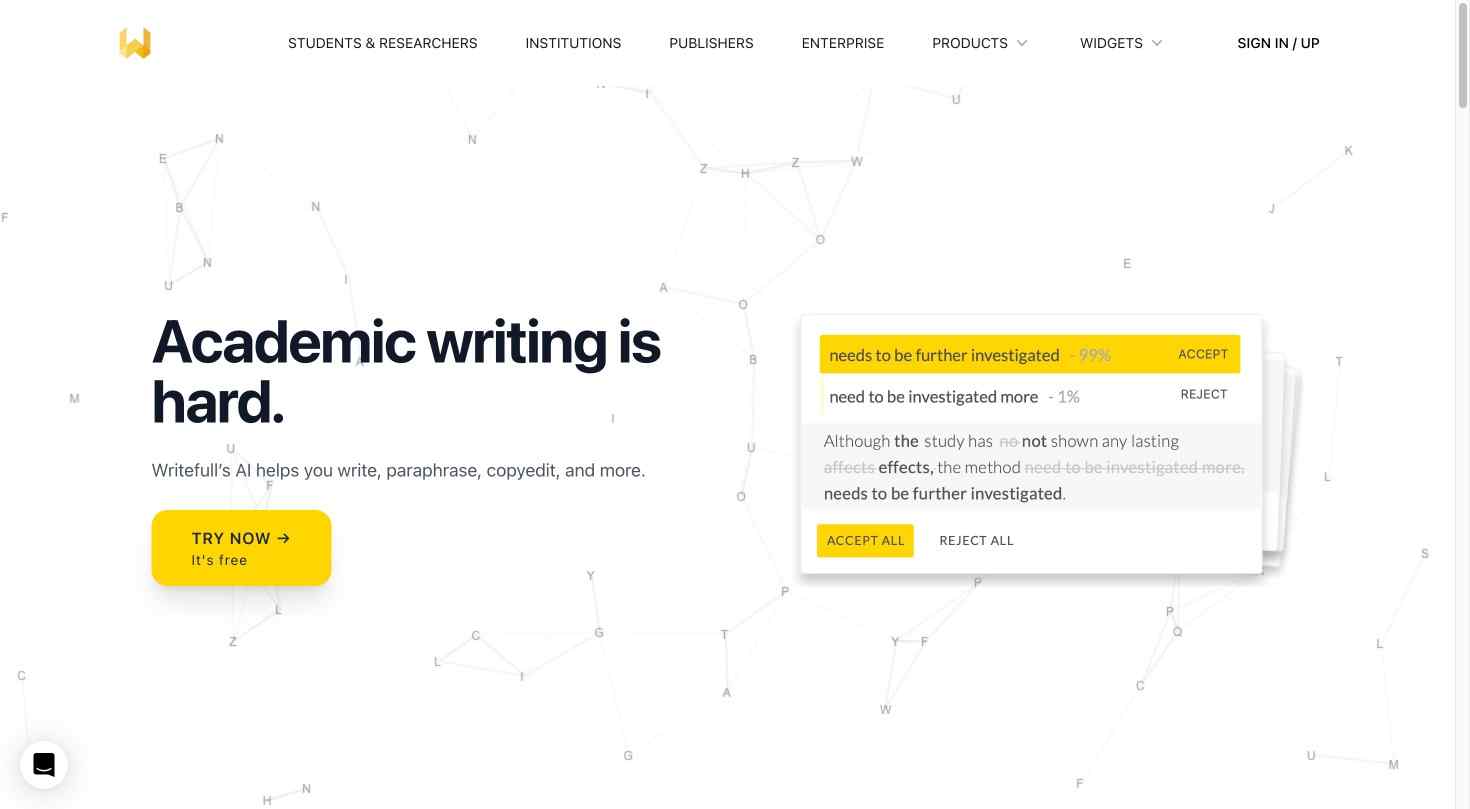 A screenshot of Writefull