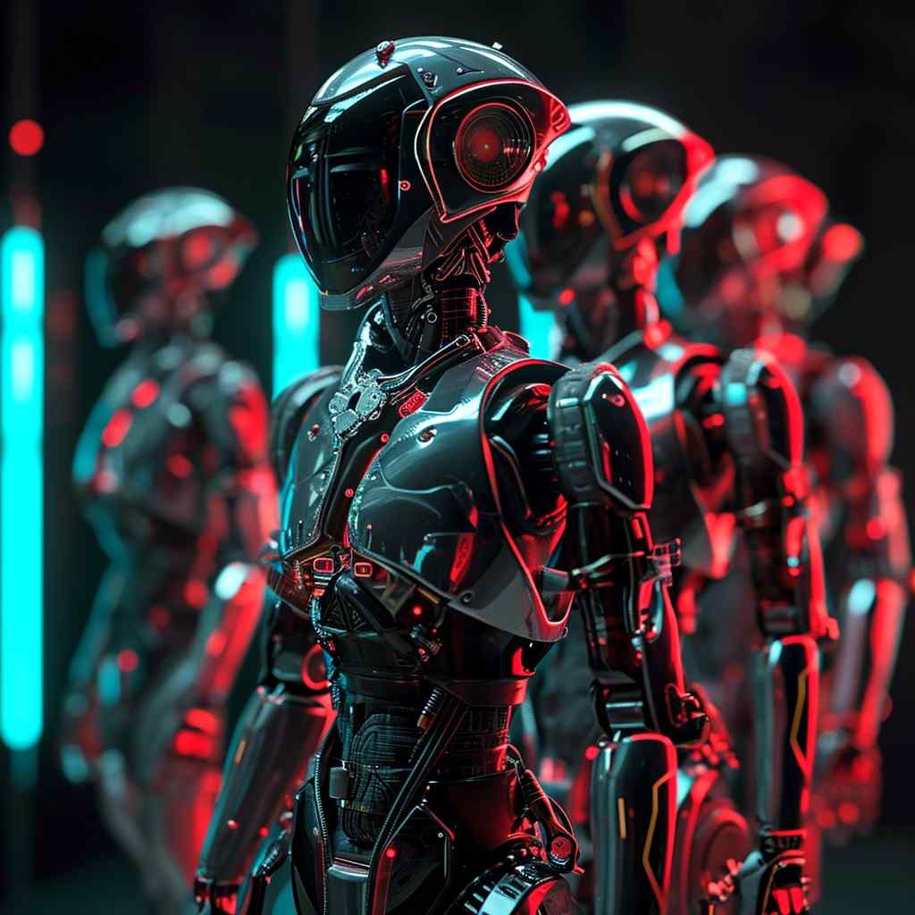 A digital illustration depicting a diverse group of content creators brainstorming around a futuristic AI interface, symbolizing the collaboration of human creativity and AI technology.