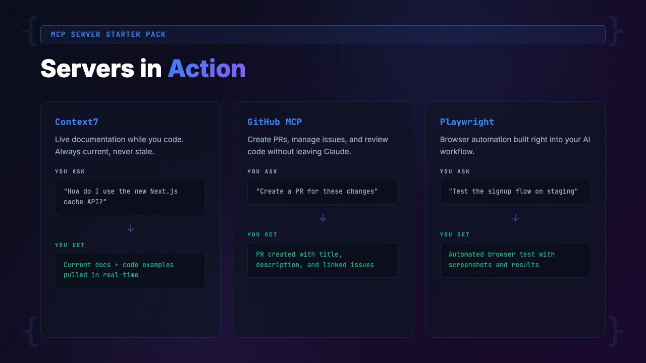 MCP Server Starter Pack troubleshooting guide showing documented errors, causes, and step-by-step fixes