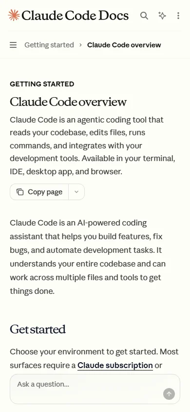 Screenshot Claude Code Docs Mobile
