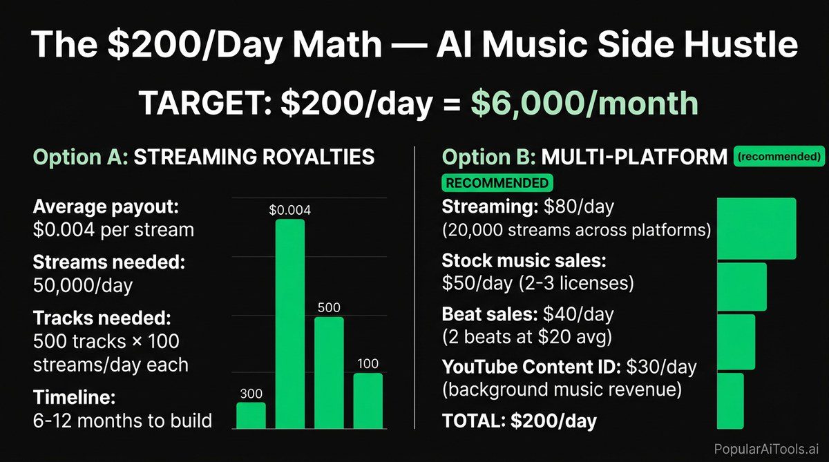 The 200 dollar per day math breakdown for AI music side hustle