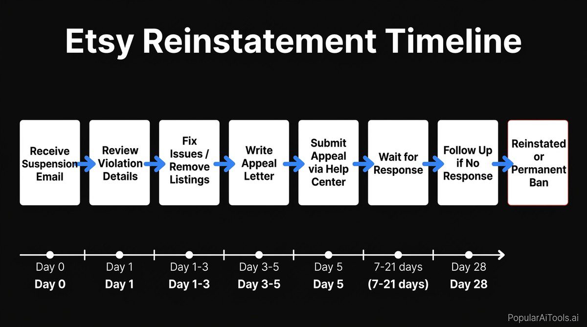 Etsy reinstatement timeline flowchart
