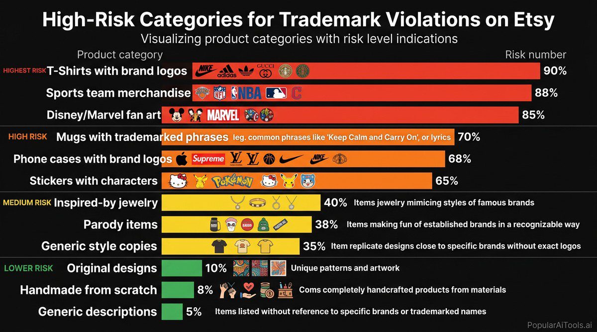 High risk categories for trademark violations on Etsy