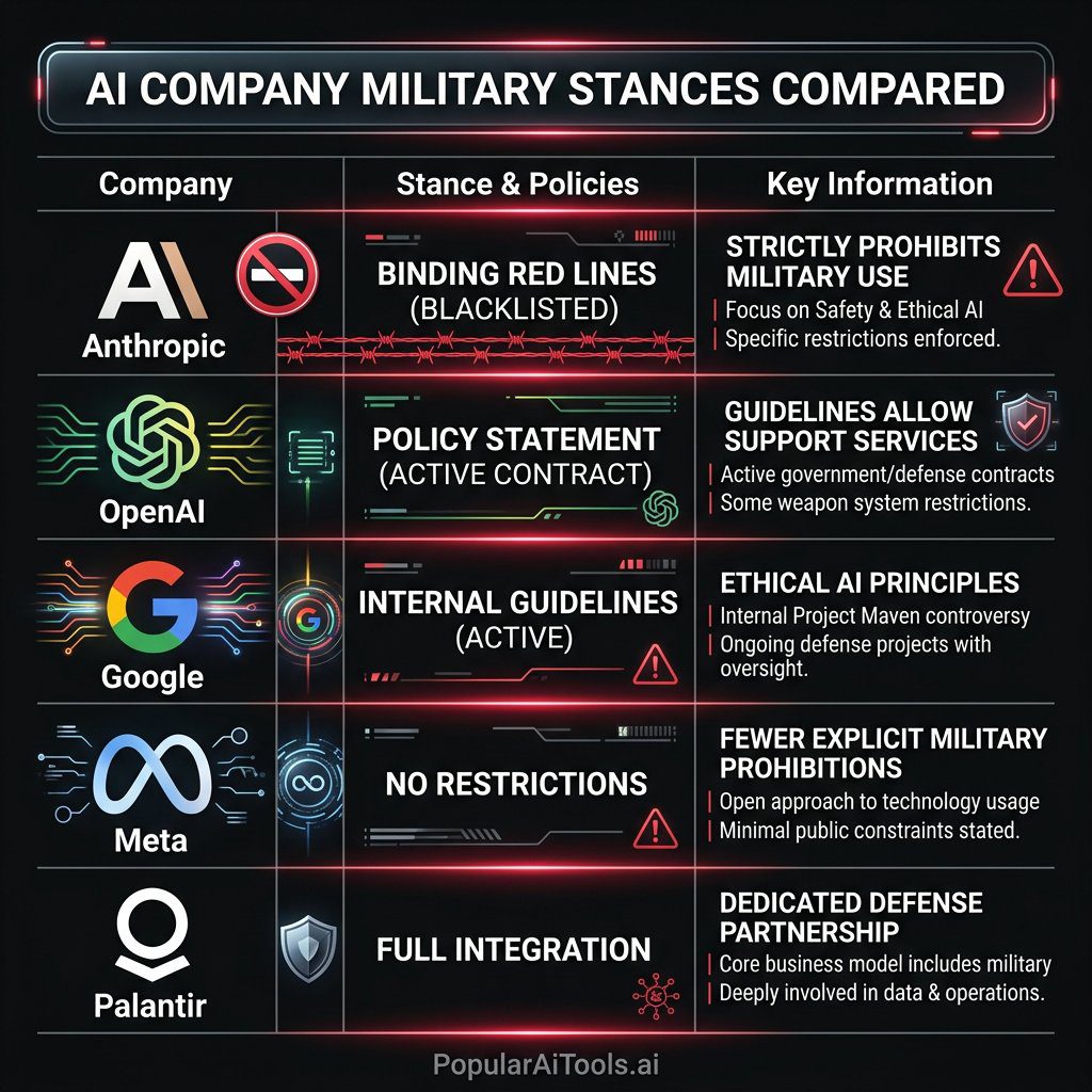 Comparison of AI company military stances