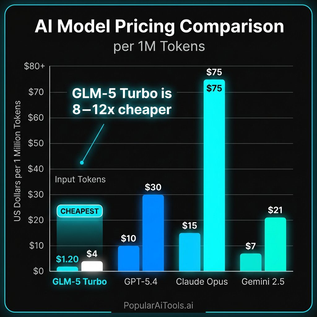 Pricing comparison chart showing GLM-5 Turbo vs major AI models