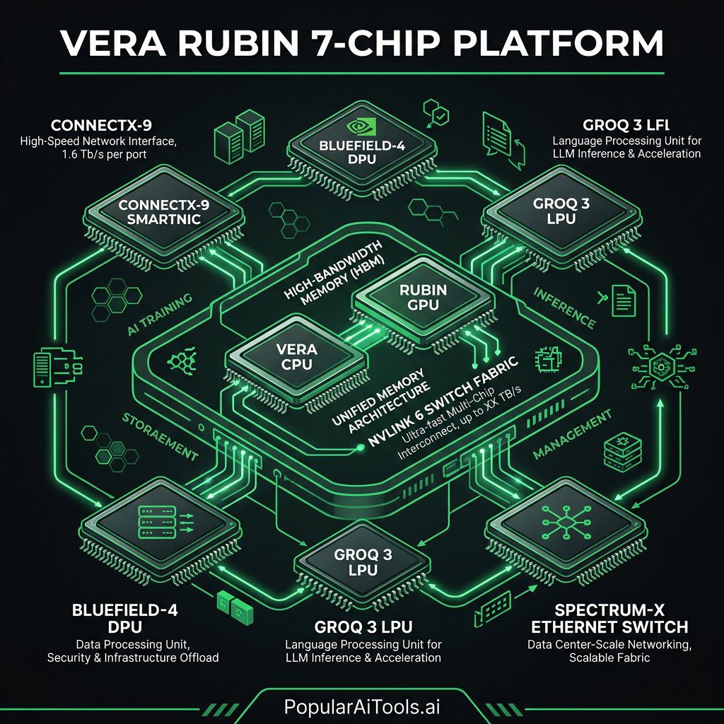 Vera Rubin 7-Chip Platform diagram showing all components