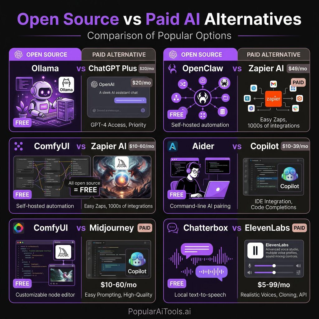 Open source AI tools compared to paid alternatives with pricing