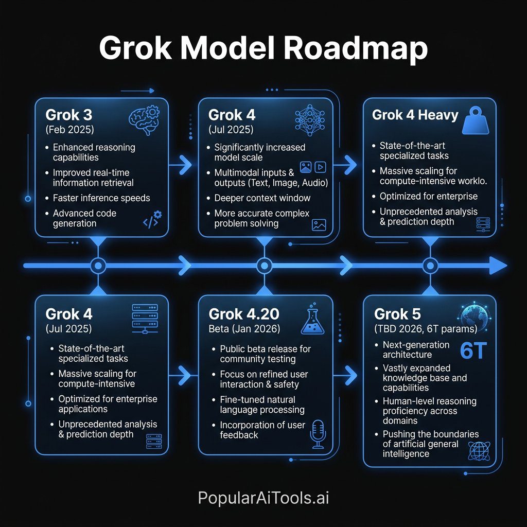 Grok model roadmap from version 3 to 5