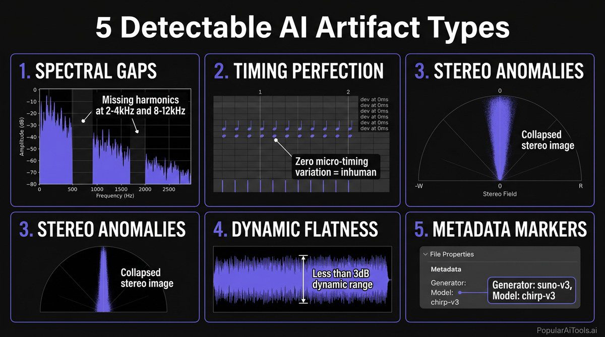 5 detectable AI artifact types technical diagram