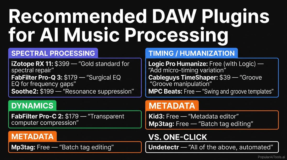 DAW plugin recommendations for AI music processing by category